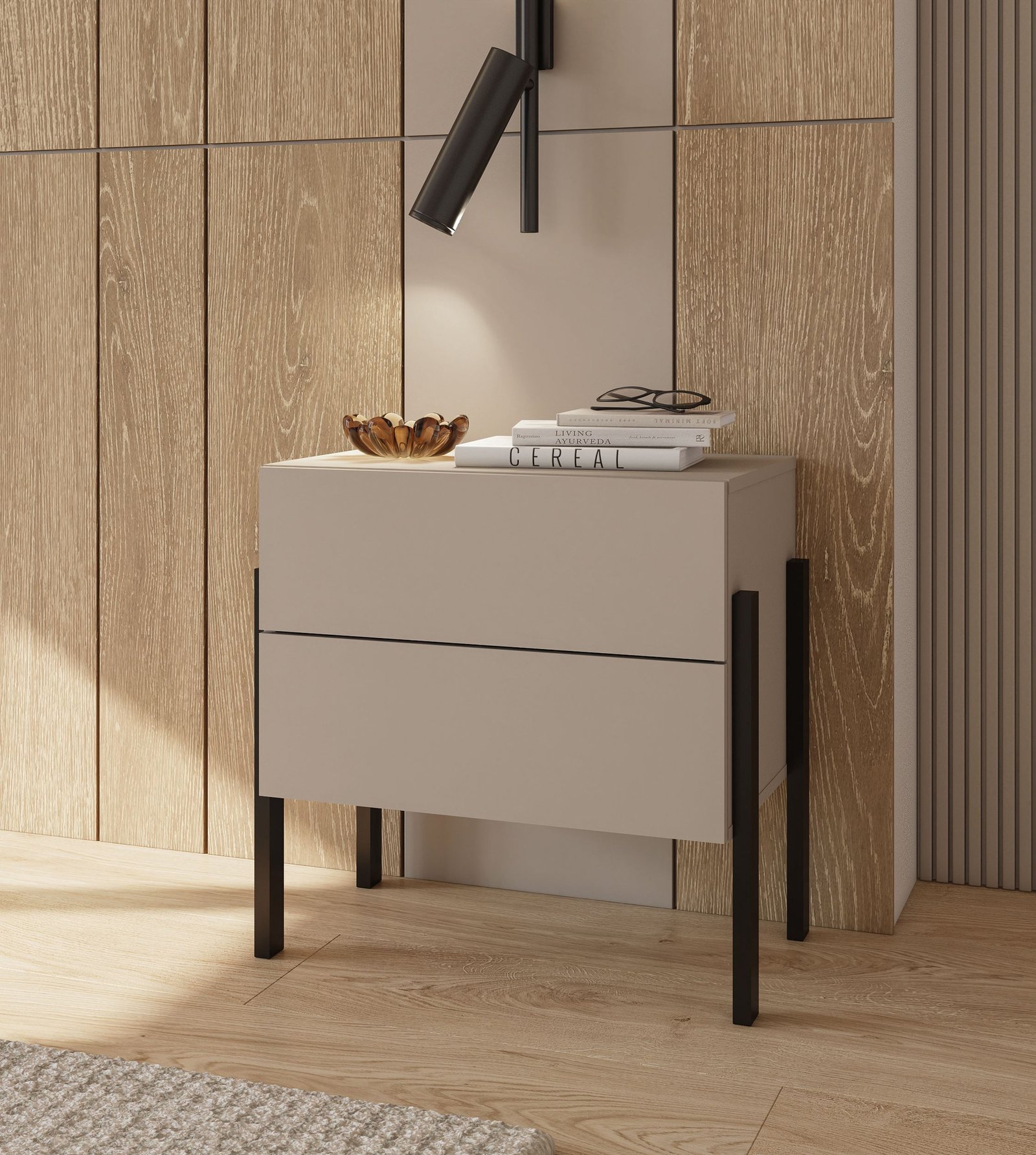 Yukon S - 2S bedside table with cashmere, black metal legs - Image 6