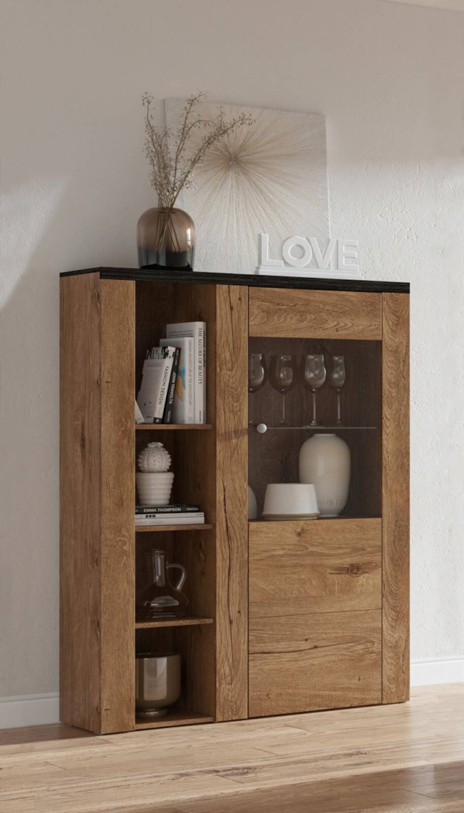 Larona tall chest of drawers with one door, Lefkas oak/wood imitation - Image 4