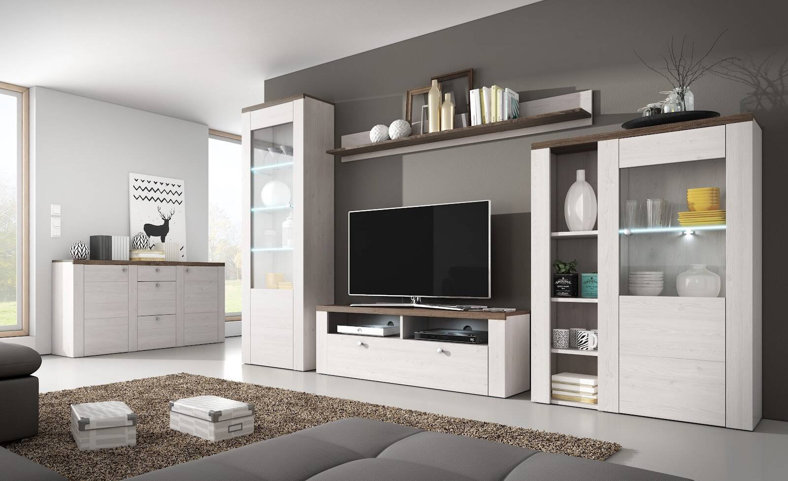Larona chest of drawers with 2 doors, Sibiu larch / Sonoma truffle color - Image 2