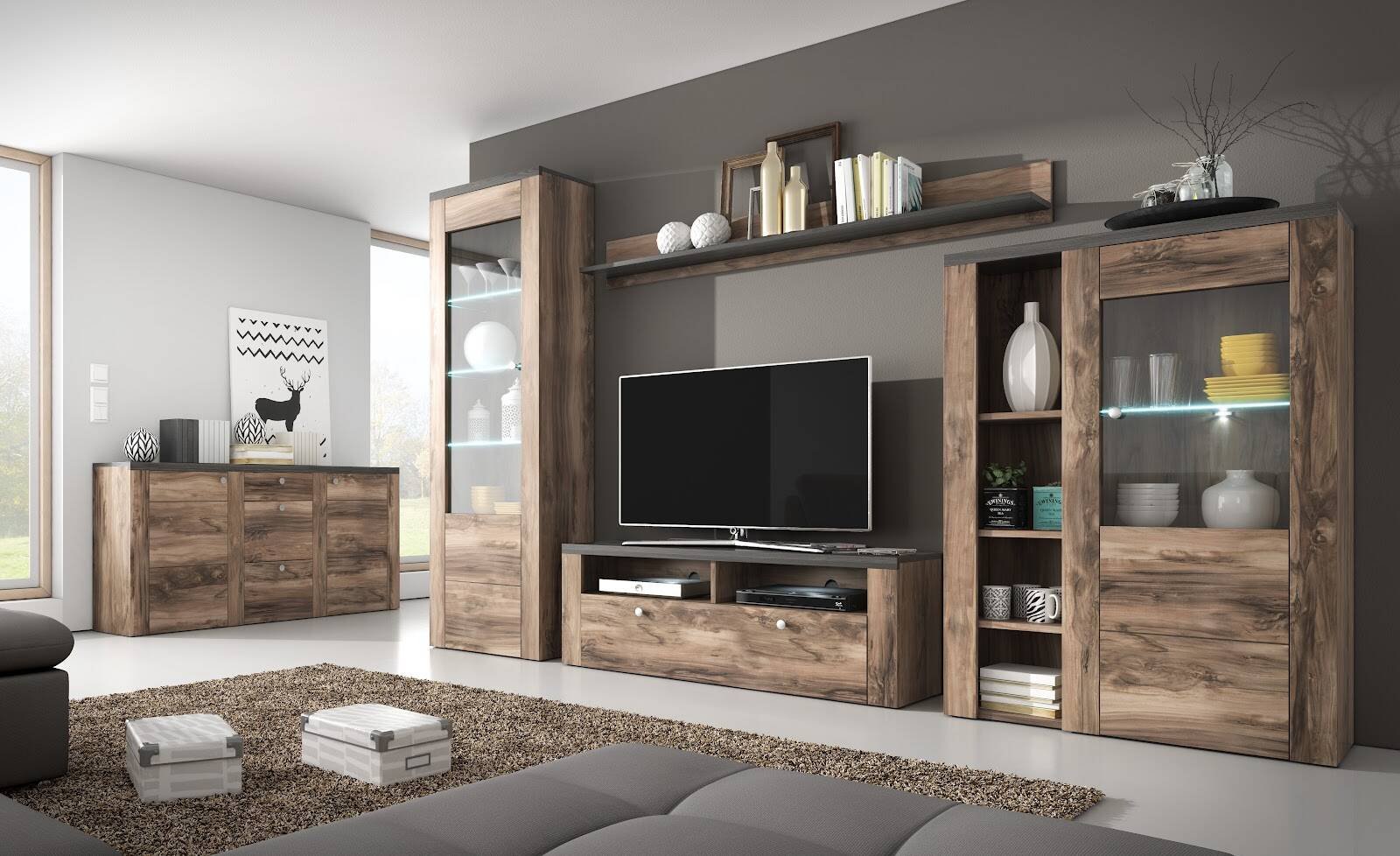 Larona chest of drawers with 2 drawers, satin walnut/rainwood color - Image 2