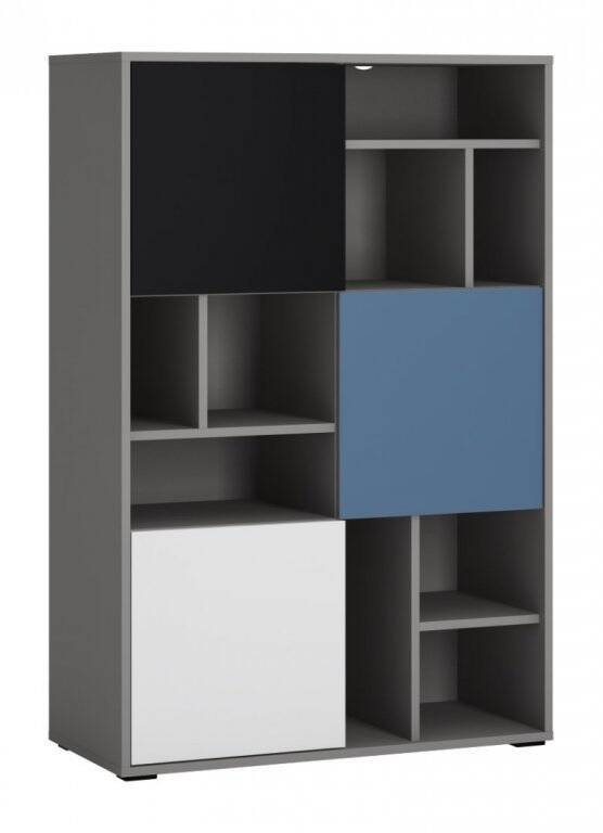 LASER LASR02B - 3-door bookcase gray/black/white/blue
