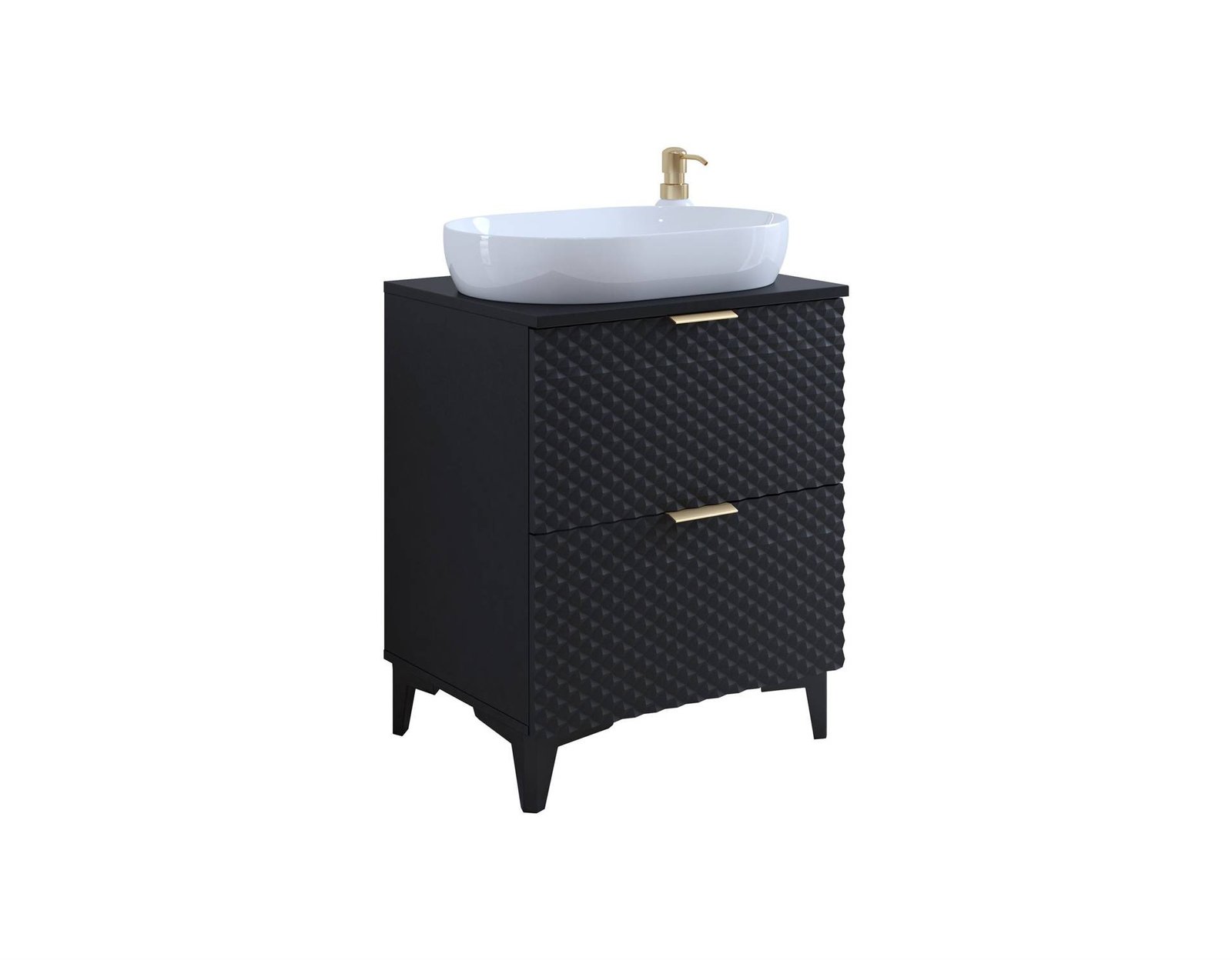 Laura - 2-S wall-mounted washbasin cabinet, 60 cm, matte black, onyx color - Image 6