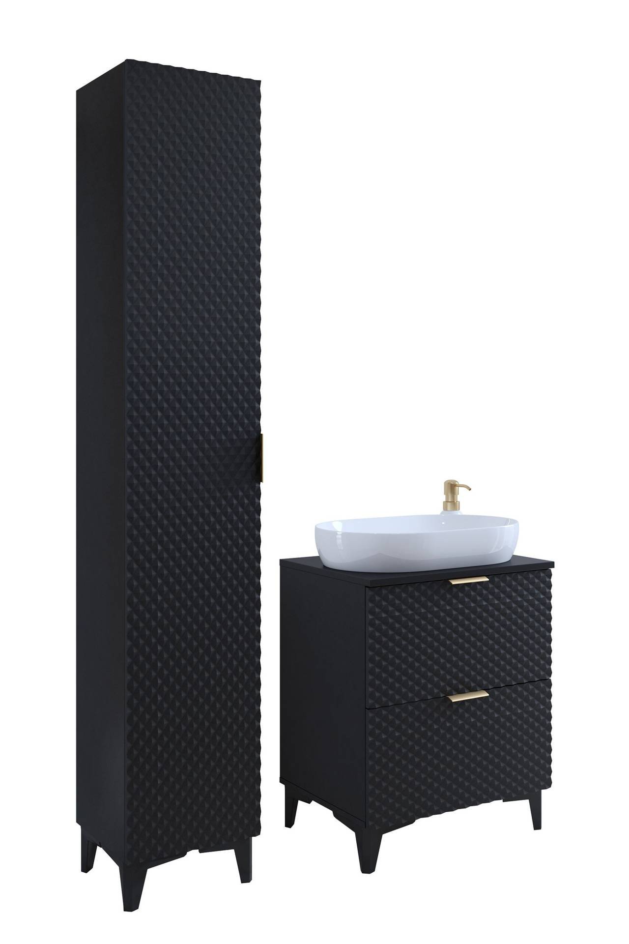 Laura - 2-S wall-mounted washbasin cabinet, 60 cm, matte black, onyx color - Image 7