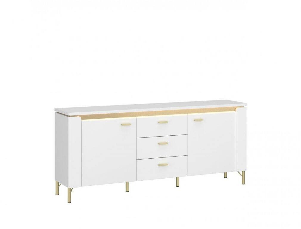 Lazio LAZF01 – 2D3S TV cabinet with LED lighting, Alpine white/glossy white/gold
