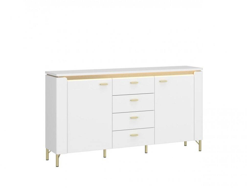 Lazio LAZK02 – 2D4S chest of drawers with LED lighting, Alpine white/glossy white/gold
