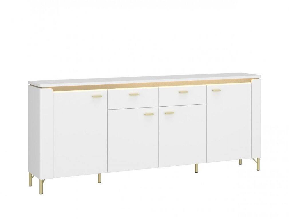 Lazio LAZK03 – 4D2S chest of drawers with LED lighting, Alpine white/glossy white/gold