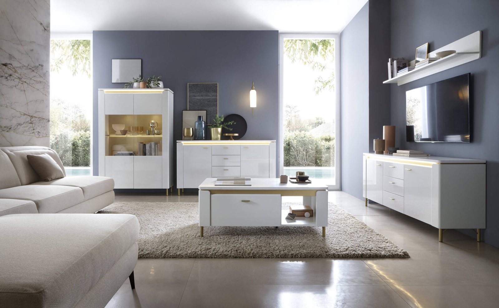 Lazio LAZT01 - 1-drawer chest, Alpine white/Glossy white/Gold - Image 3