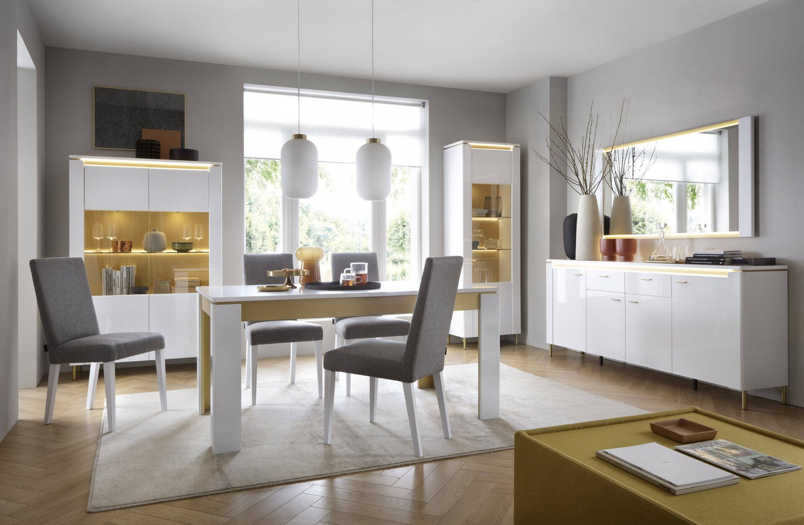 Lazio LAZT02 - Extendable dining table, Alpine white/Glossy white/Gold - Image 3