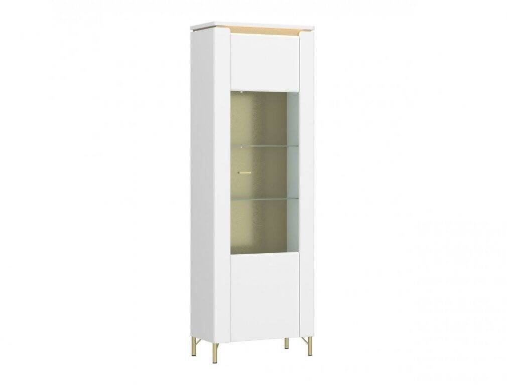 Lazio LAZV01 - 1-door display cabinet with LED lighting, Alpine white/glossy white/gold