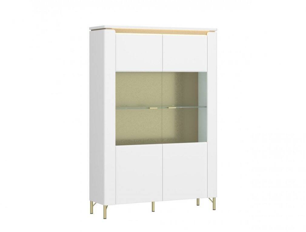 Lazio LAZV02 - 2-door display cabinet, Alpine white/glossy white/gold