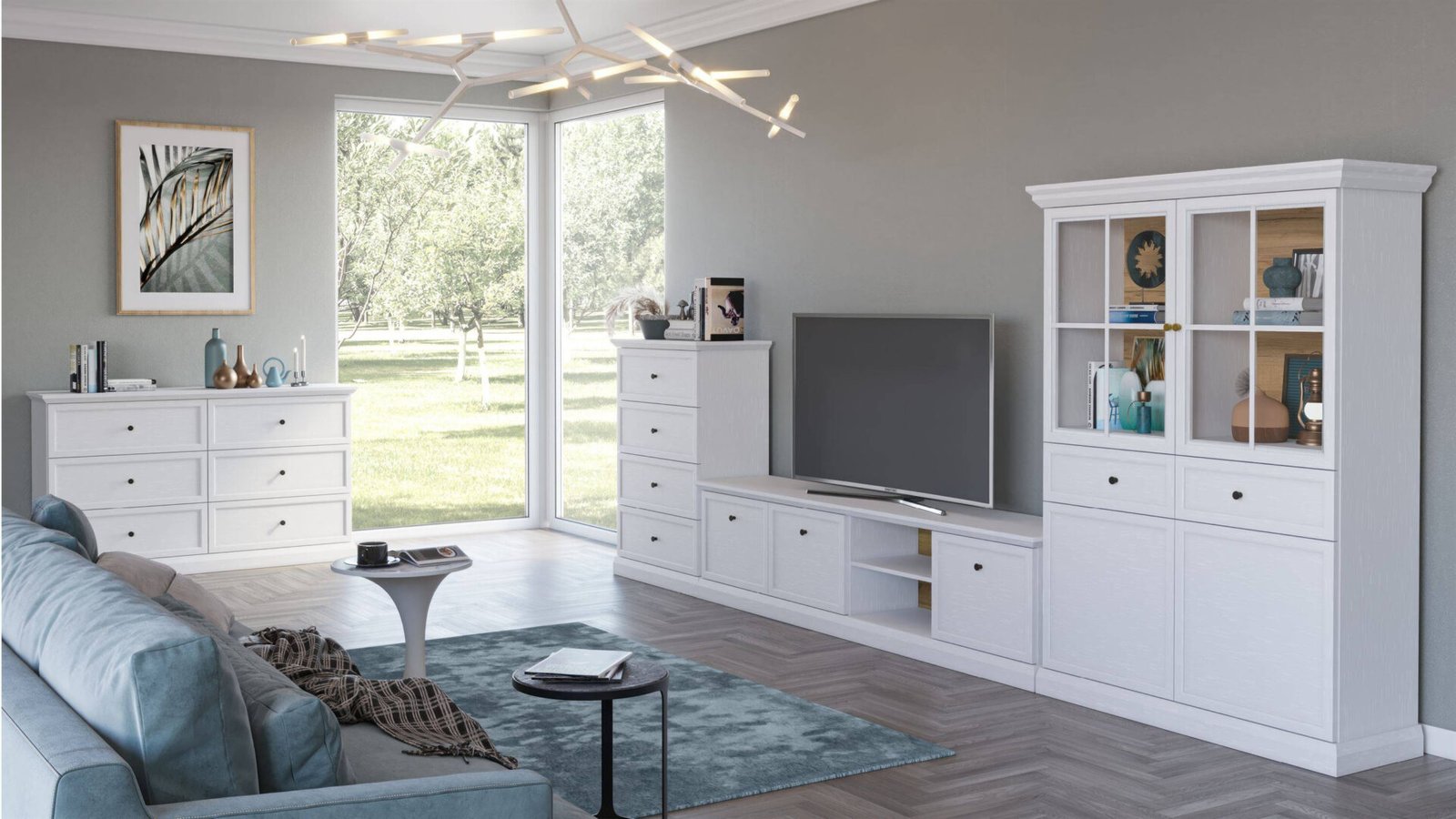 Lucca RTV3D - 3-door TV cabinet in white opal/oak - Image 3