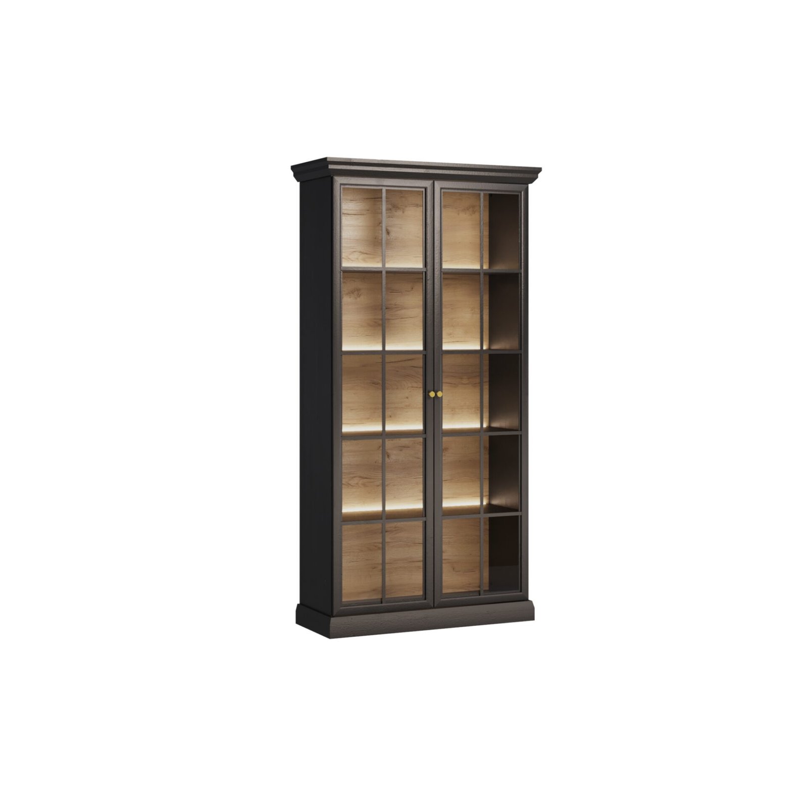 Lucca W2D - 2-door display cabinet, black graphite / artificial oak