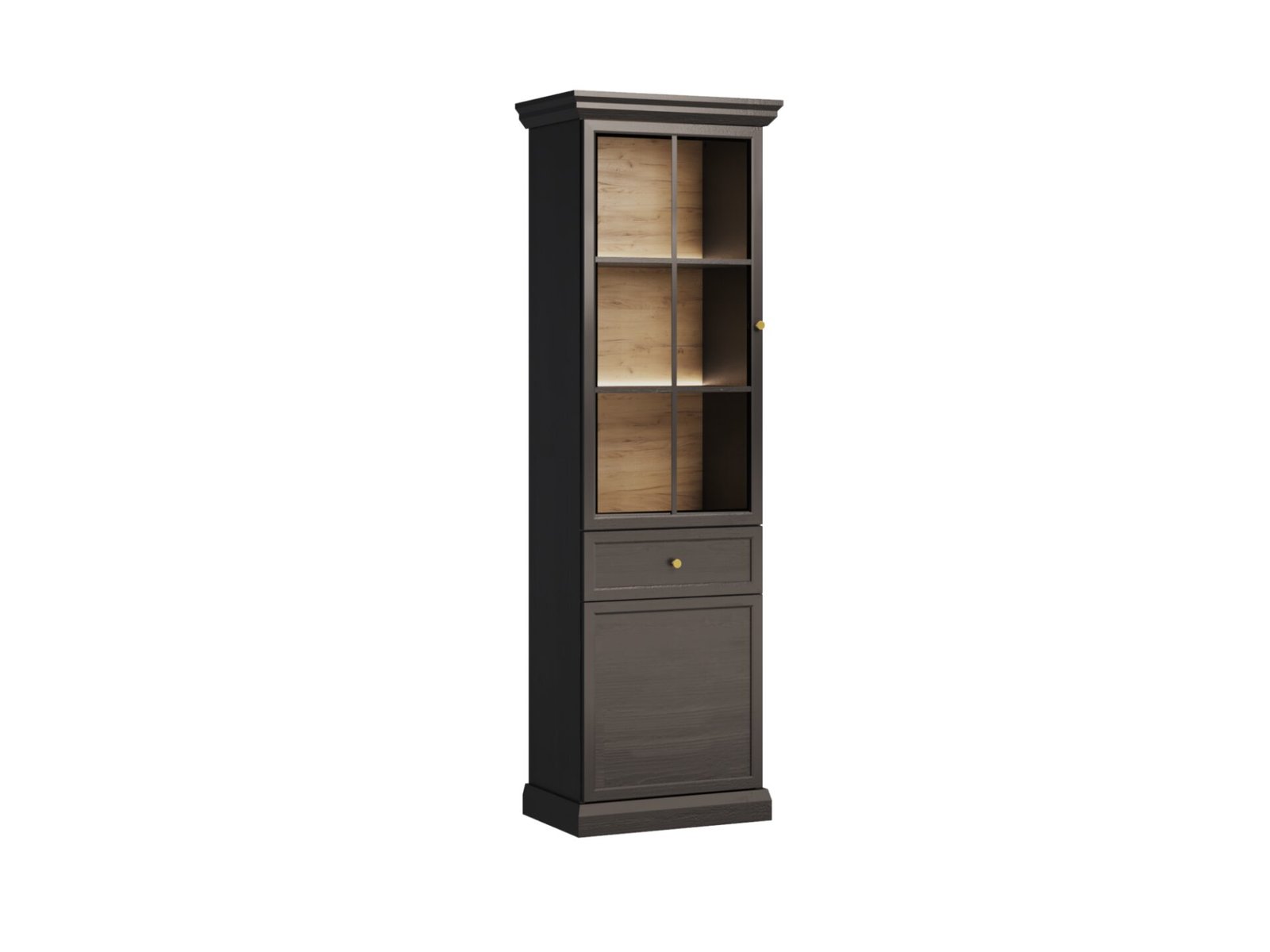 Lucca W2D1S - Display cabinet 2D1S, black graphite/oak color