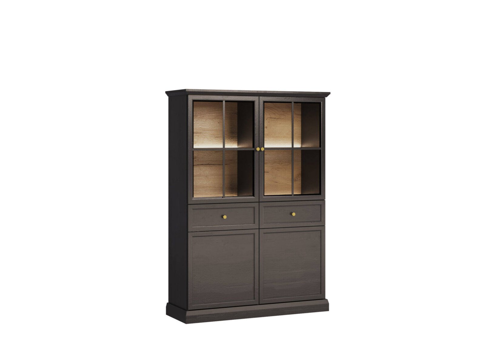 Lucca W4D2S - Display cabinet 4D2S, black graphite/oak color