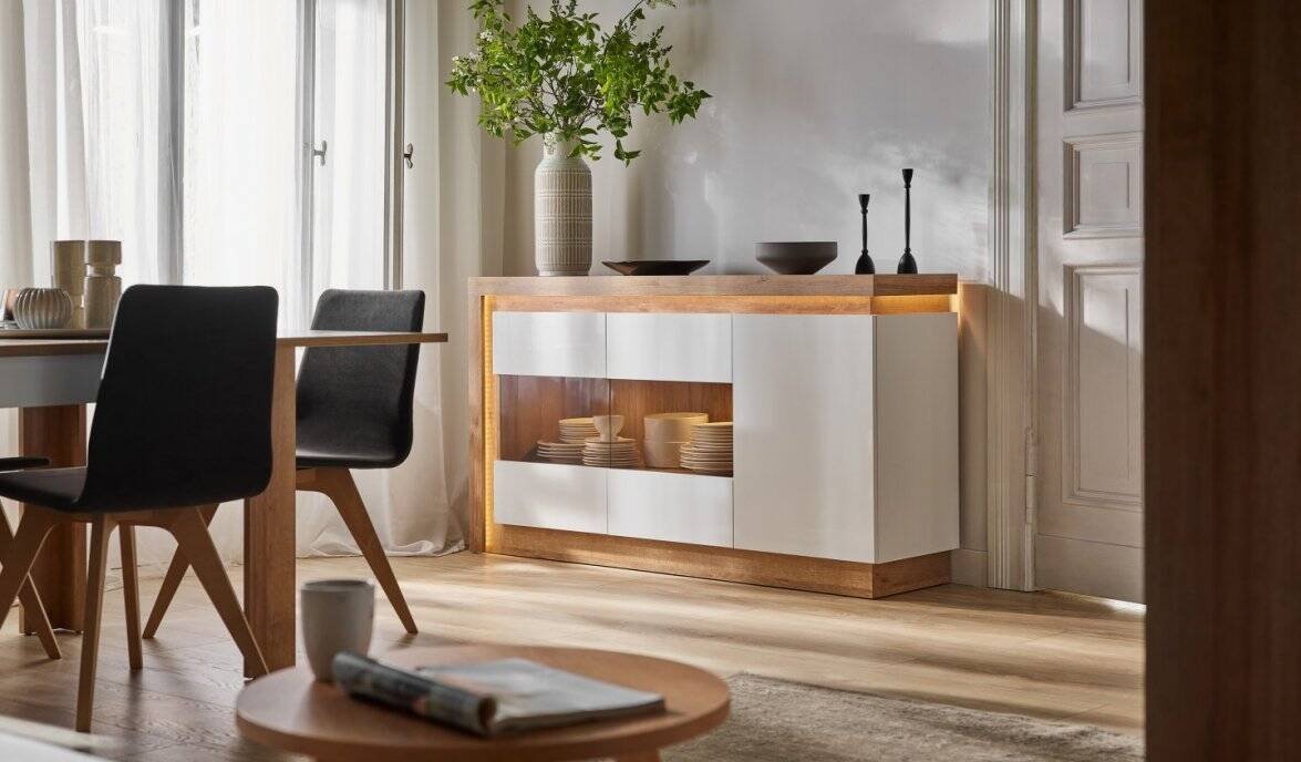Lyon LYOV03P - Right display cabinet, 1 door, Riviera Oak light/white - Image 5