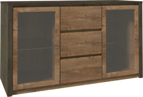 MONTANA GREY K2D – Chest of drawers with 2 doors, glass, Lefkas oak/light grey