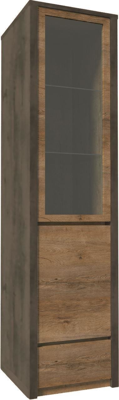 MONTANA GREY W1D - 1-door showcase Lefkas oak/light gray