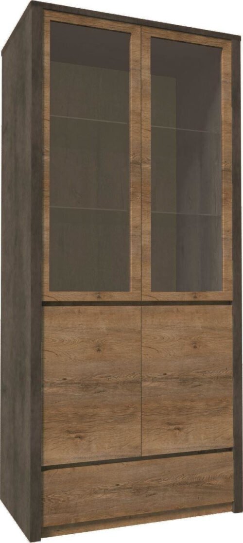 MONTANA GREY W2D – 2-door display cabinet Lefkas oak/light gray