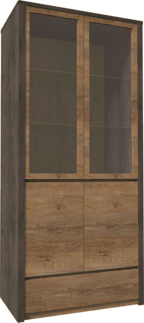 MONTANA GREY W2D - 2-door display cabinet Lefkas oak/light gray