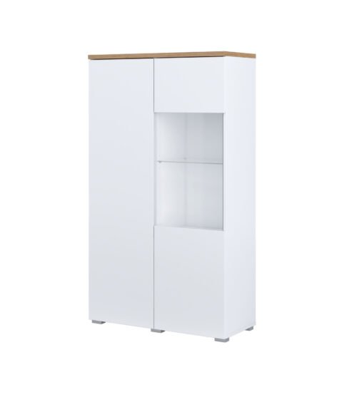 Modo – 2D display cabinet, white matt, oak colour, Mauvella