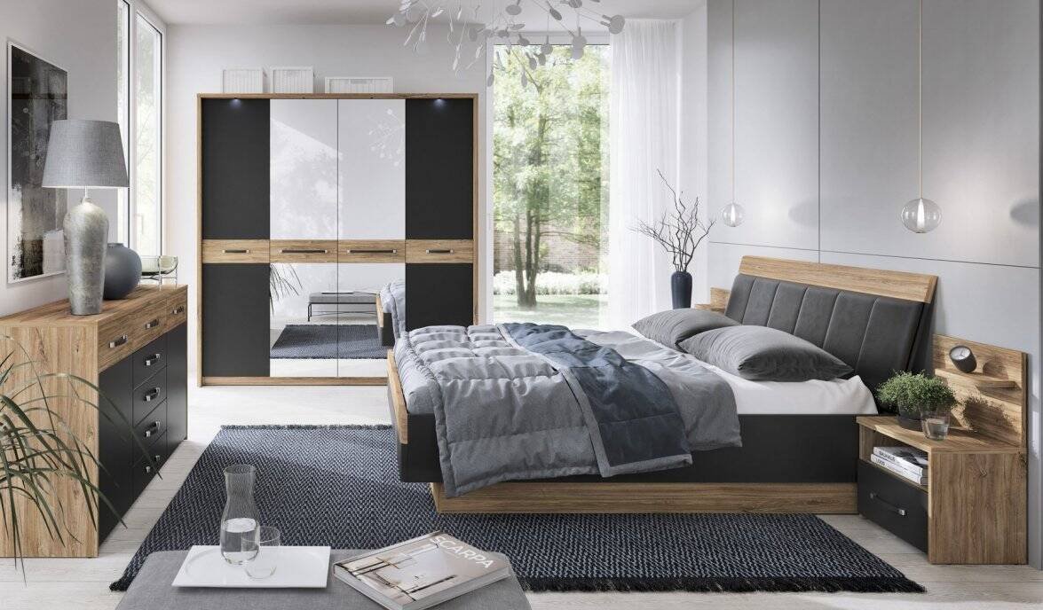 Monaco MOAS02 - 4-door wardrobe, Stirling oak/black - Image 3
