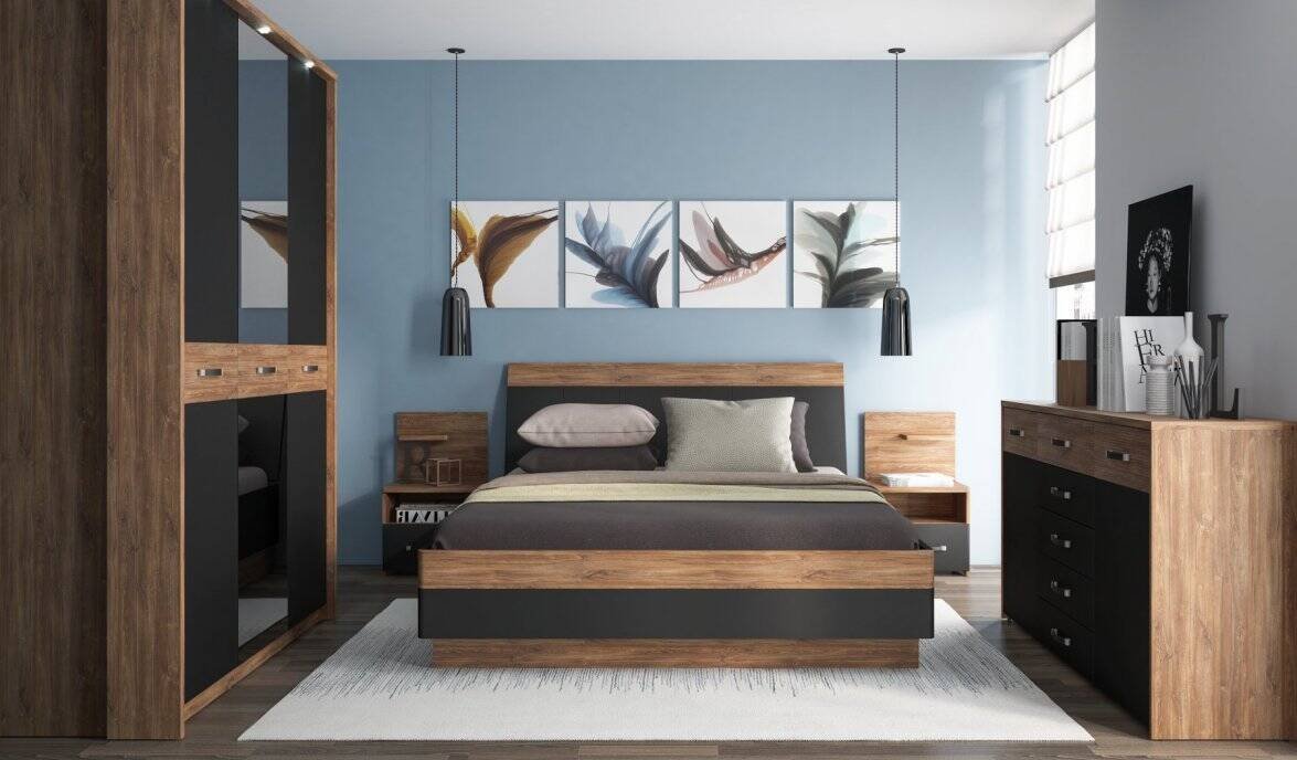 Monaco MOAS02 - 4-door wardrobe, Stirling oak/black - Image 4
