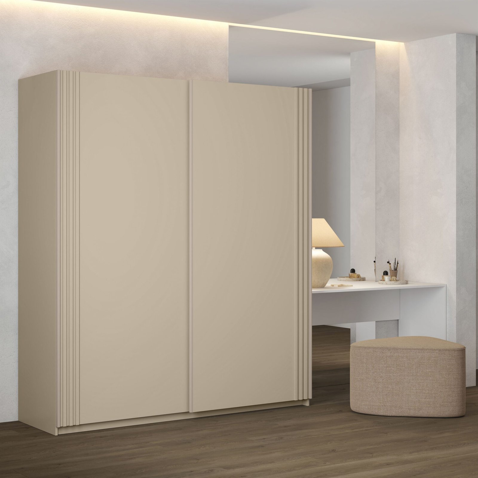 Niva - Wardrobe with 2 sliding doors, 180 cm, light beige, with grille - Image 5