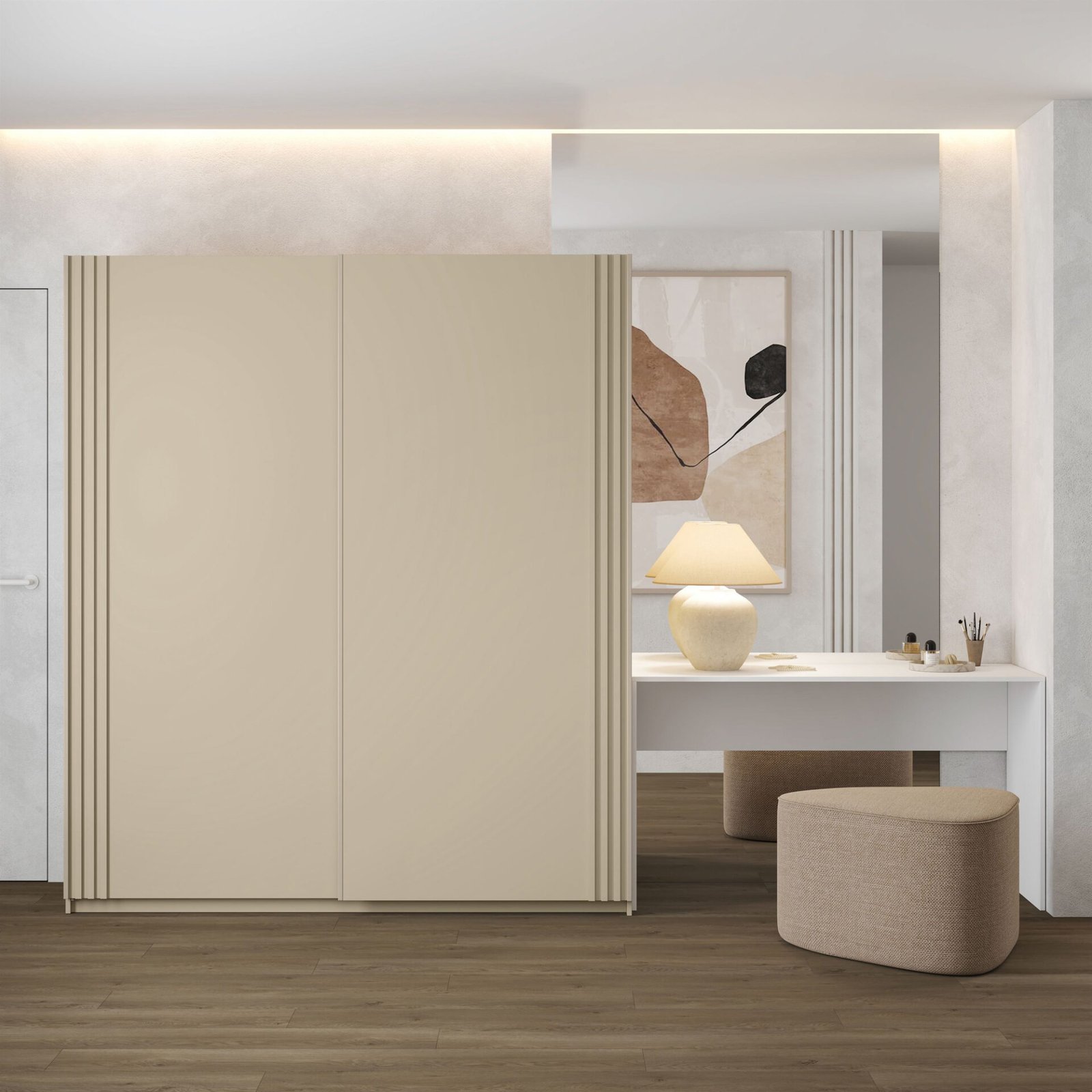 Niva - Wardrobe with 2 sliding doors, 180 cm, light beige, with grille - Image 3