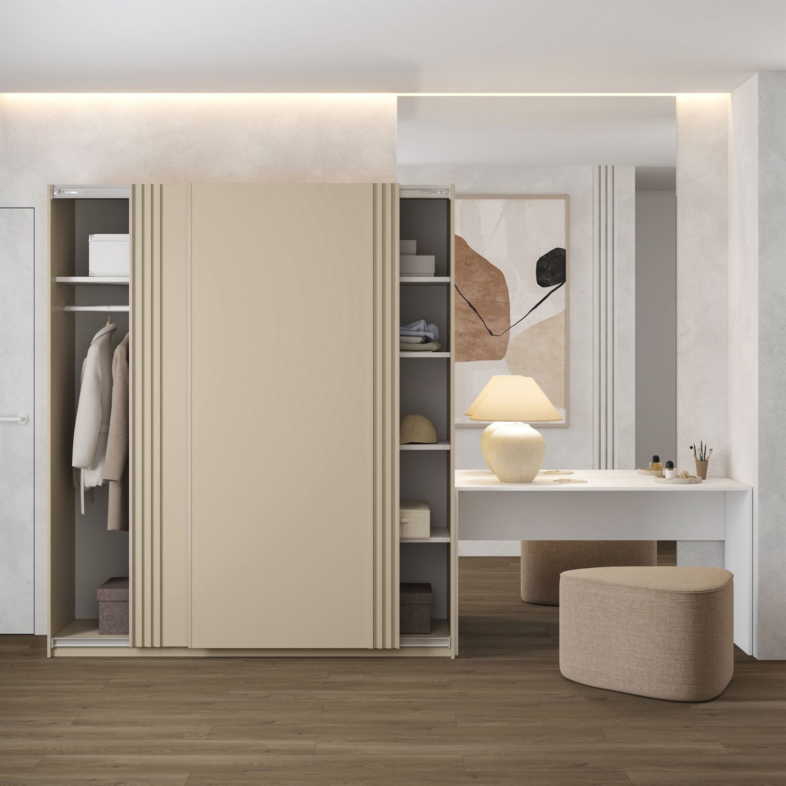 Niva - Wardrobe with 2 sliding doors, 180 cm, light beige, with grille - Image 4