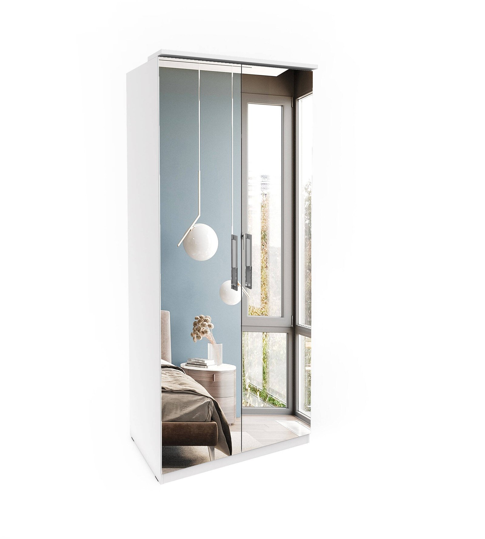 Optima two-door wardrobe with mirror, white/mirror - Image 2
