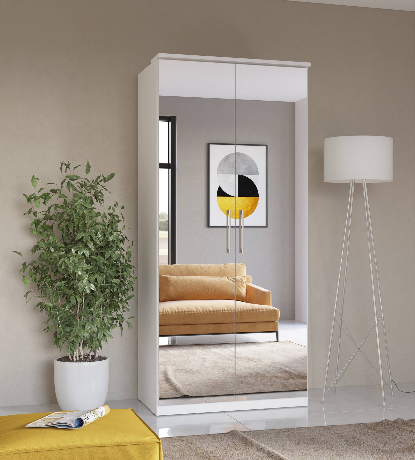 Optima two-door wardrobe with mirror, white/mirror - Image 3