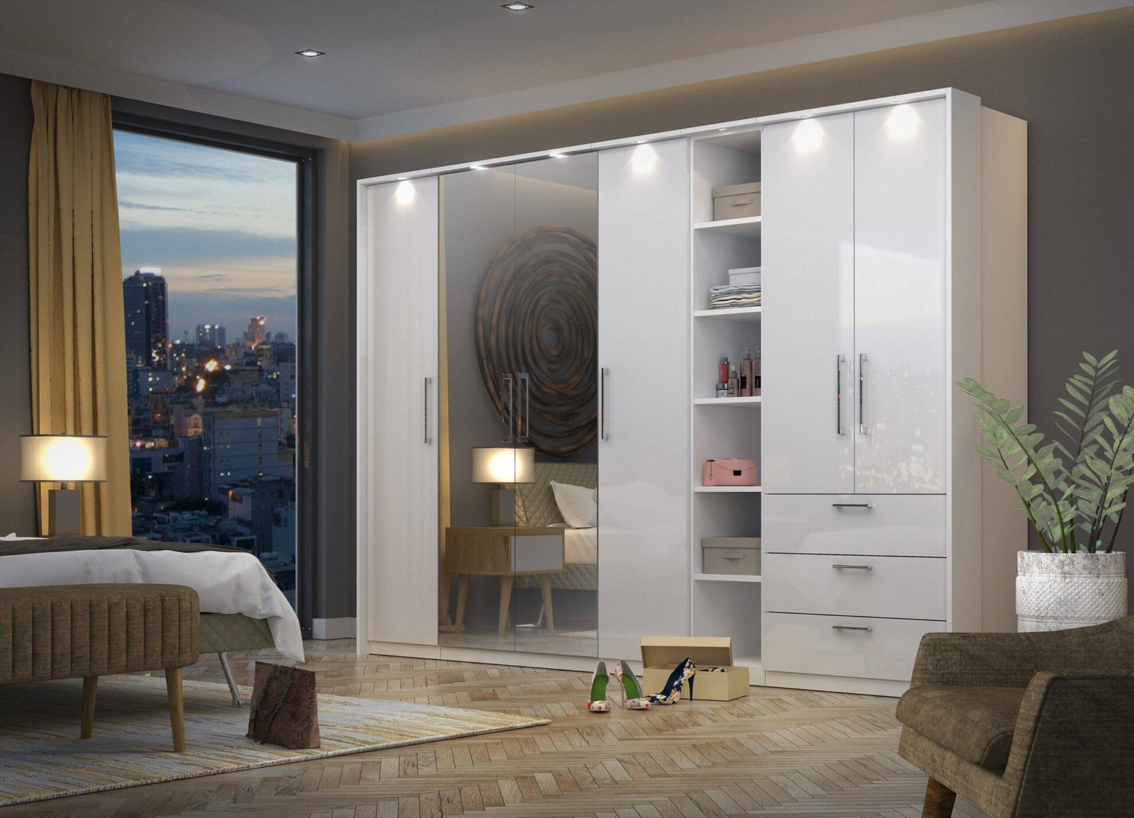 Optima two-door wardrobe with mirror, white/mirror - Image 5