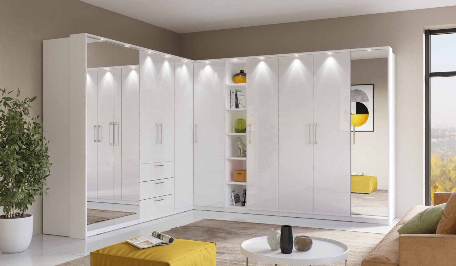 Optima wardrobe 2D3S, white / glossy white - Image 6