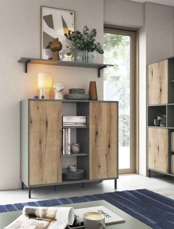 Pozzi POZK02 - two-door chest of drawers in gray-green / coastal oak - Image 4