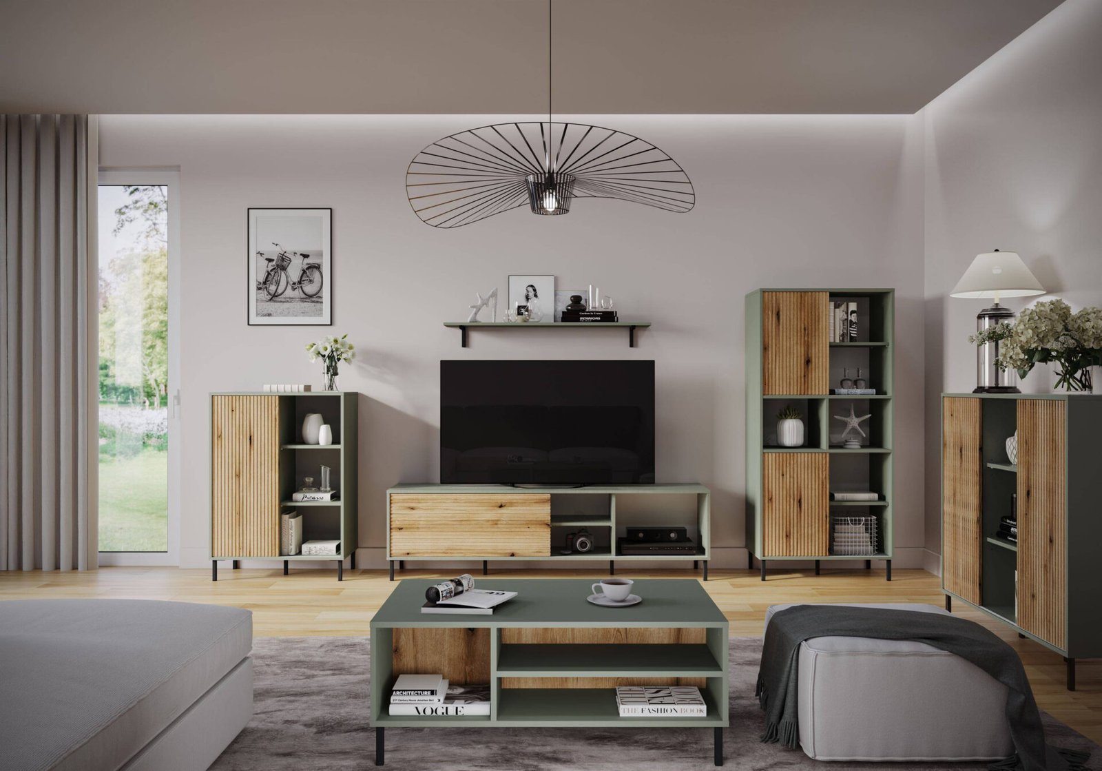 Pozzi POZK02 - two-door chest of drawers in gray-green / coastal oak - Image 5