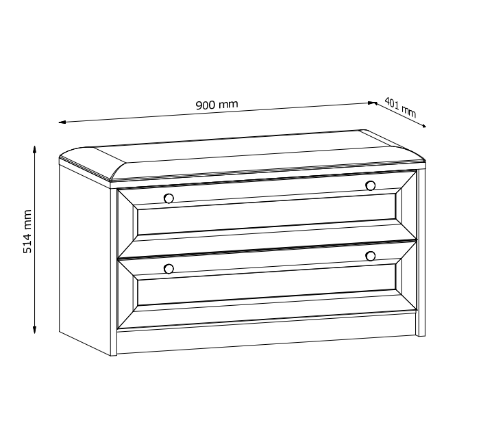 Rel LWK - Bench with 2 drawers, White Platinum Matt - Image 2