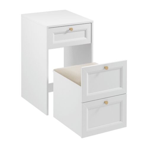 Rel TS – Sliding dressing table with mirror and seat, matte platinum white