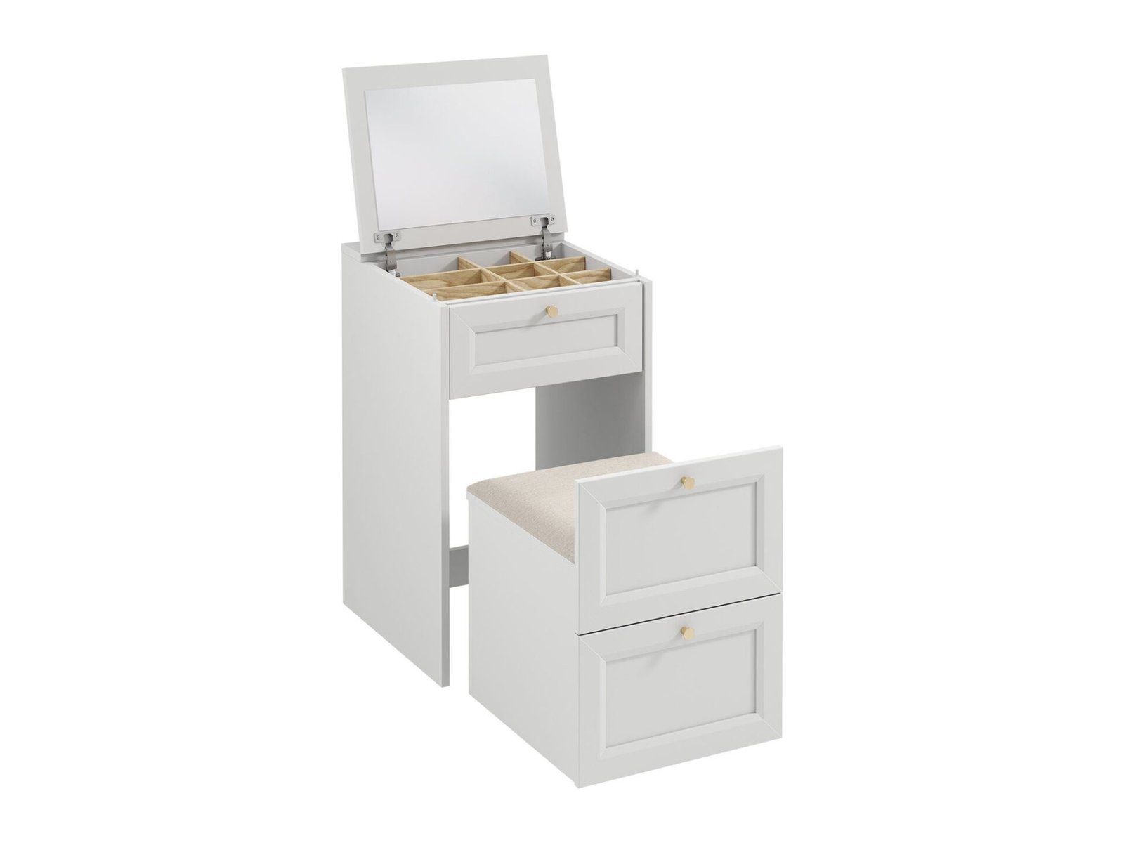 Rel TS - Sliding dressing table with mirror and seat, matte platinum white - Image 2