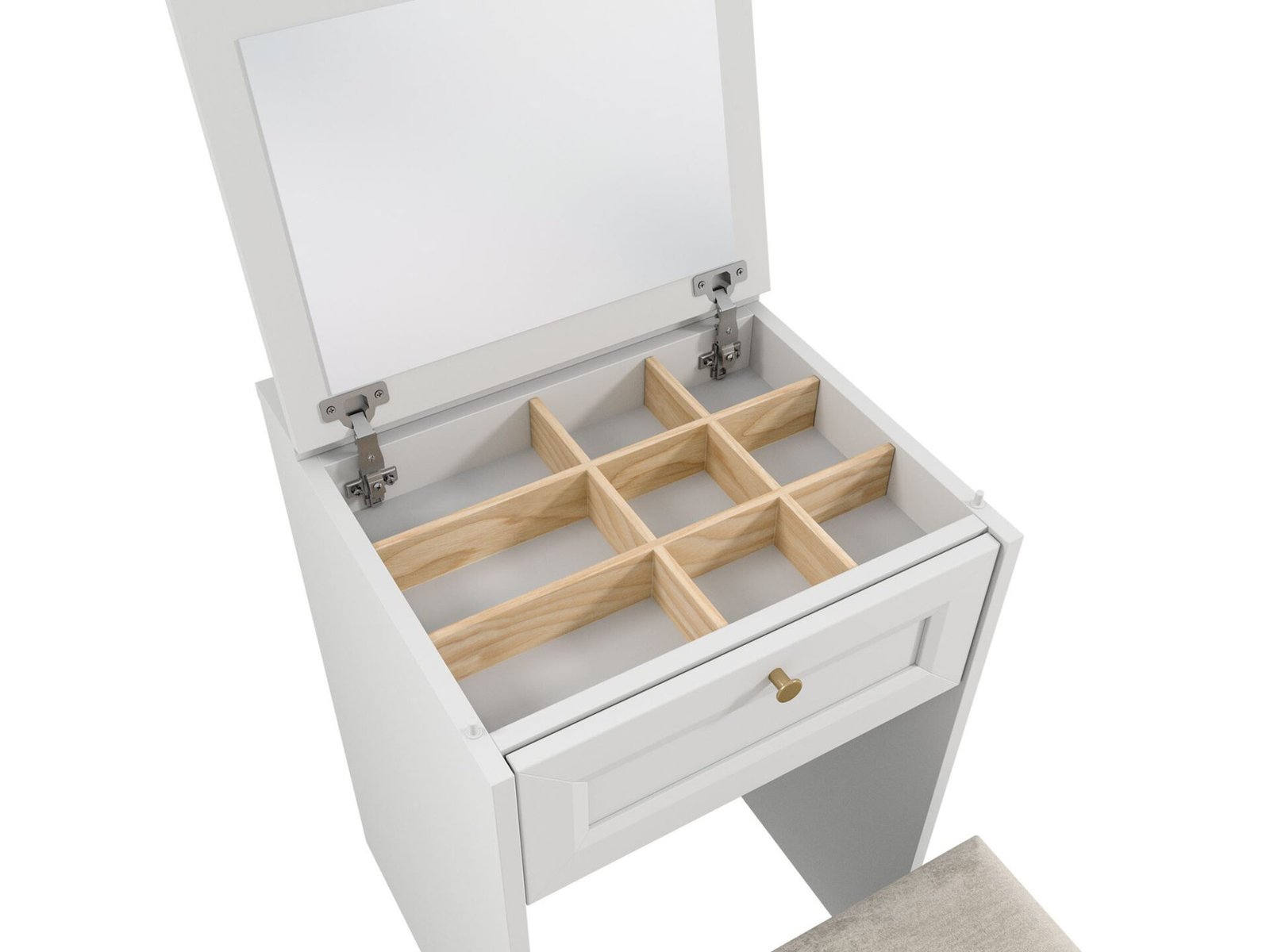 Rel TS - Sliding dressing table with mirror and seat, matte platinum white - Image 3