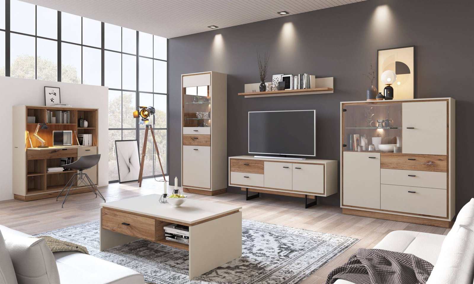 Rivero RIVK03 - 2D3S chest of drawers, grey/dark oak, Flagstaff color - Image 5