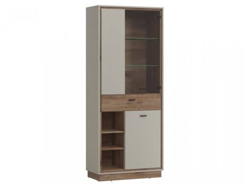 Rivero RIVV05 – 3D1S display cabinet, grey/dark oak, Flagstaff color