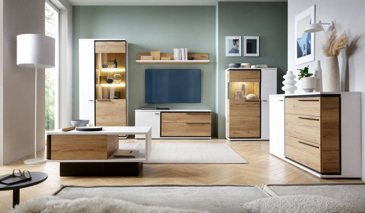Salinas SAIV01R - Right-hand 2-door display cabinet, white/Catania oak/black - Image 3
