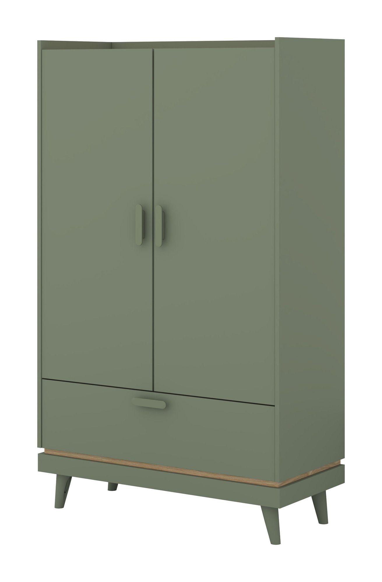 Scandi - 2D1S chest of drawers, dusty green, oiled oak