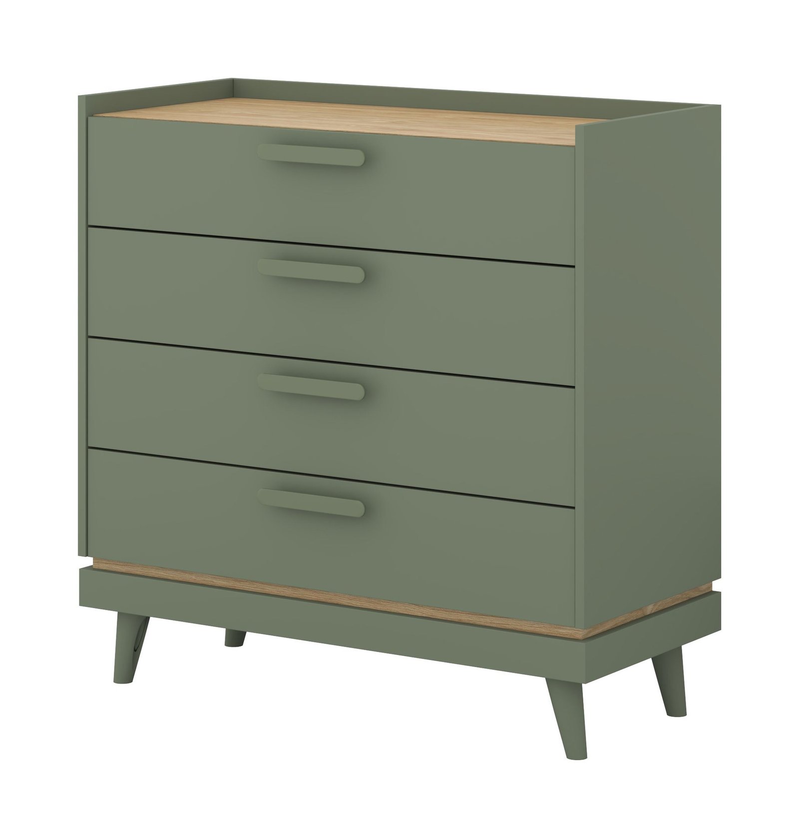 Scandi - 4S chest of drawers, dusty green, oiled oak