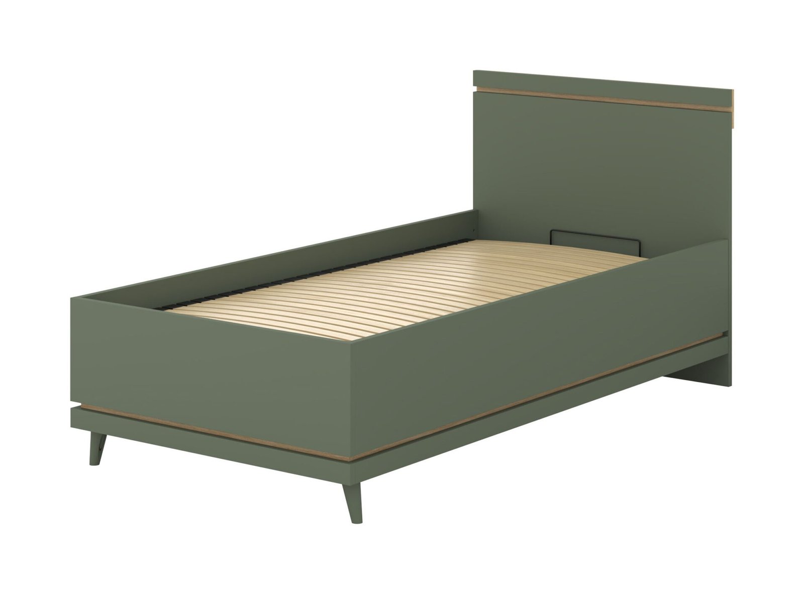 Scandi - Bed 100x200 cm with frame, dusty green, oiled oak