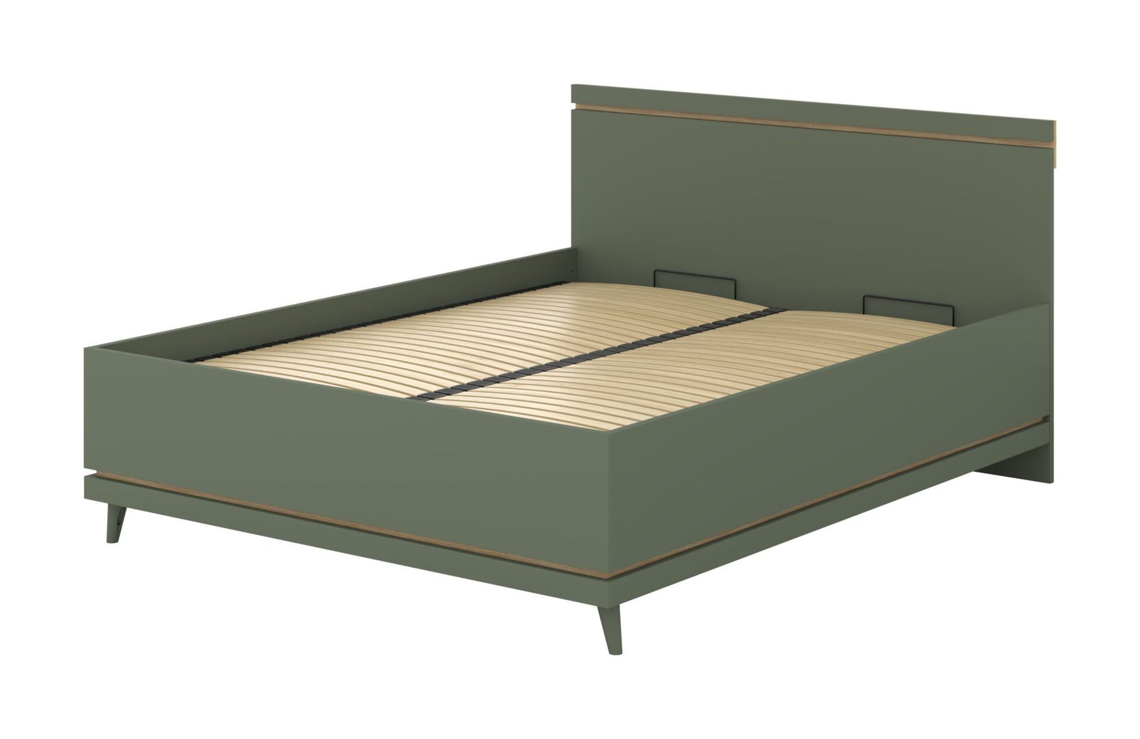 Scandi - Bed 160x200 cm with frame, dusty green, oiled oak