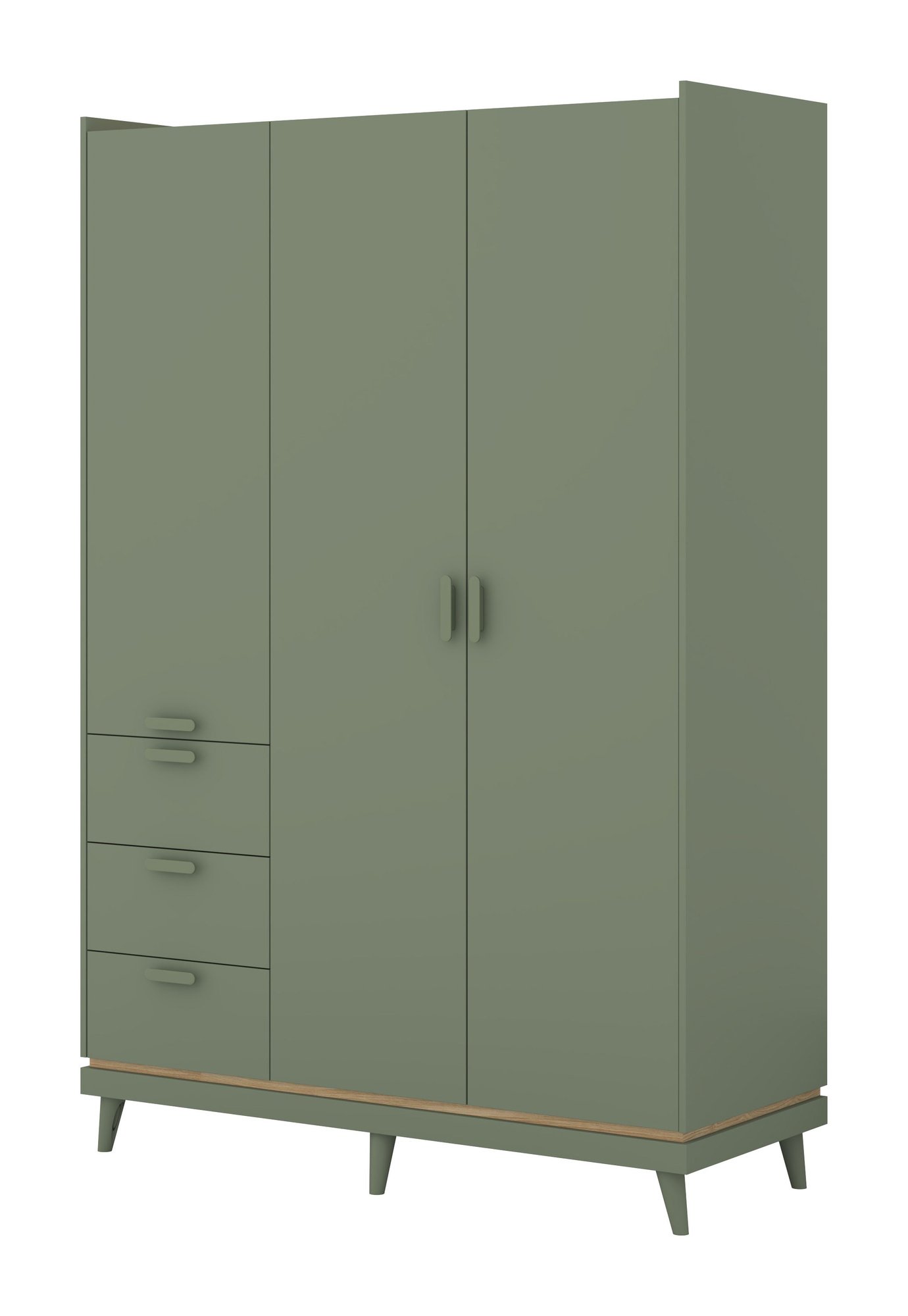 Scandi - Wardrobe 3D3S, dusty green, oiled oak