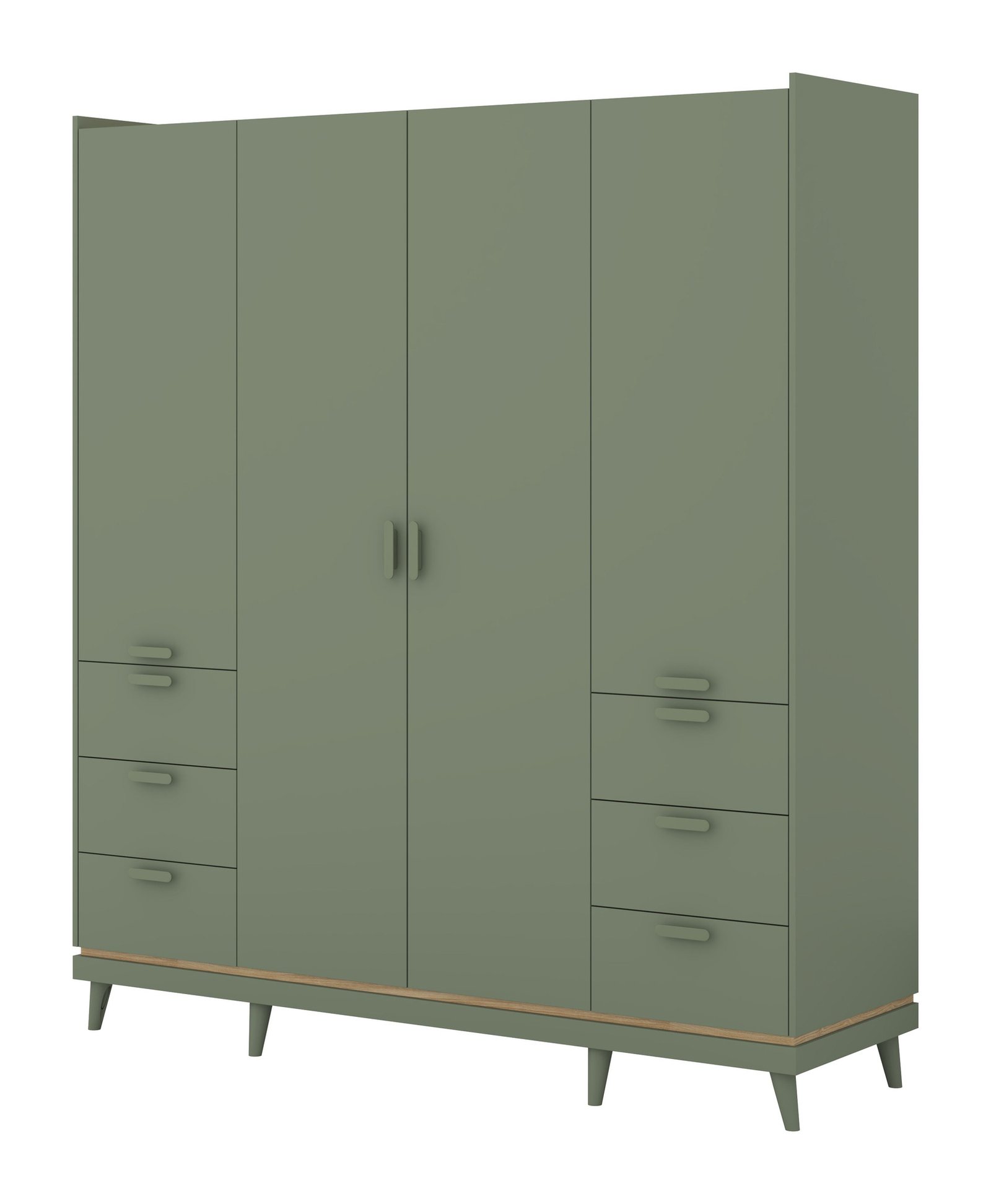 Scandi - Wardrobe 4D6S, dusty green, oiled oak