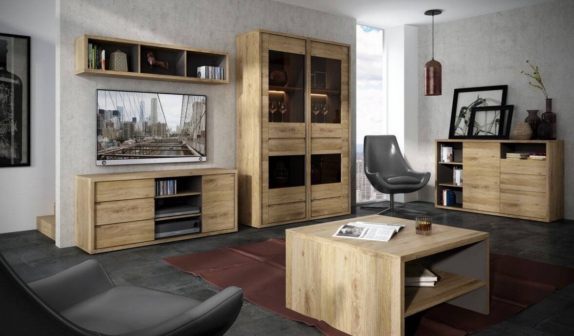 Shetland TYPE 12 - 1D-4S Shelving Unit, Shetland Oak/Black - Image 5
