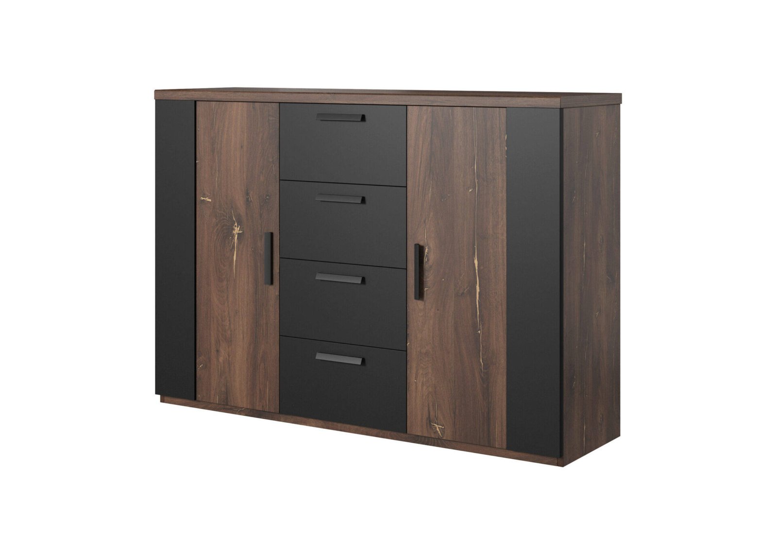Sigma chest of drawers, 2D4S, oak, flag color / matte black